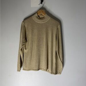 Talbots‎ Metallic Gold Mock Neck Long Sleeve Knit Top Large Holiday Glam
